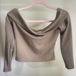 Tan Off-Shoulder Long Sleeve Top